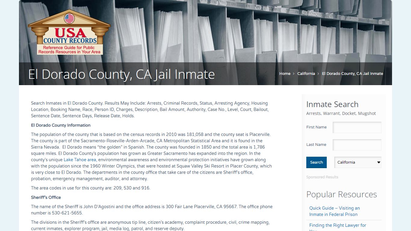 El Dorado County, CA Jail Inmate | Name Search